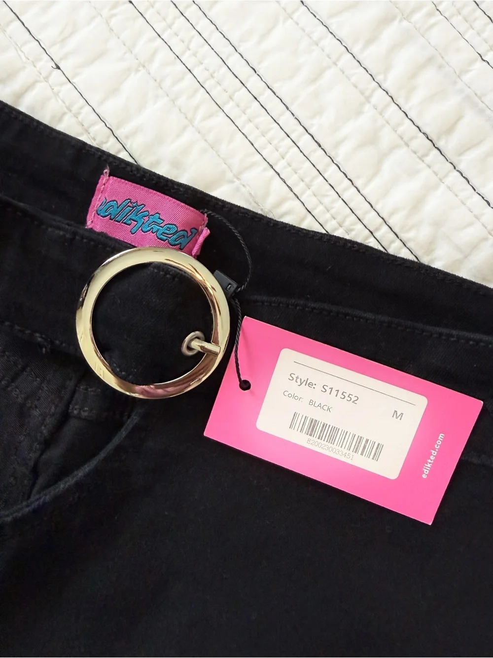 NWT Edikted Olympia Cut Out Buckle Keyhole Flare Jeans Black Size Medium